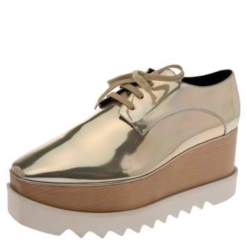 مملوكة مسبقًا Stella McCartney Metallic Gold Elyse Platform Lace Up Sneakers Size 40