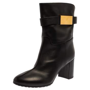 Pre Owned Giuseppe Zanotti Black Leather Block Heel Ankle Booties Size 38