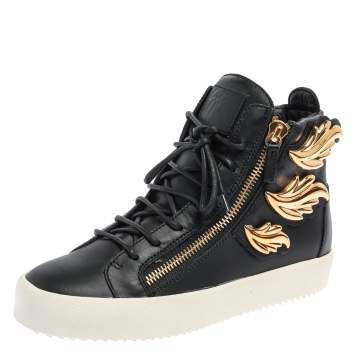 Pre Owned Giuseppe Zanotti Black Leather Wings High Top Sneakers Size 41