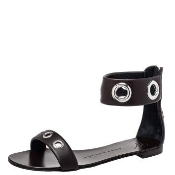 Pre Owned Giuseppe Zanotti Brown Leather Flat Ankle Cuff Sandals Size 38