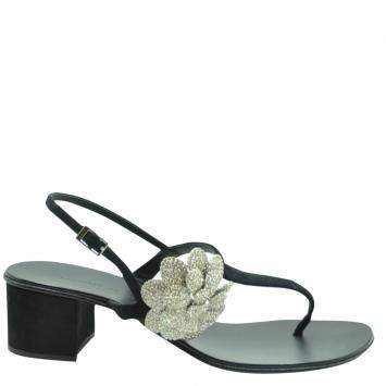 Pre Owned Giuseppe Zanotti Black Leather T-bar Sandals Size EU 36.5