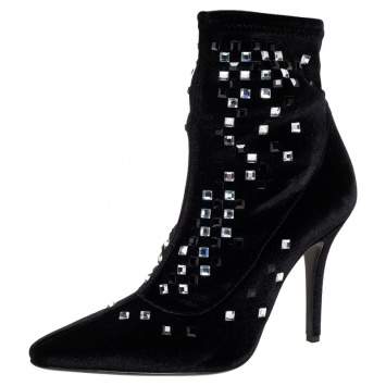 Pre Owned Giuseppe Zanotti Black Velvet Embellished Boots Size 37