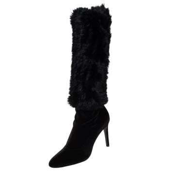 Pre Owned Giuseppe Zanotti Black Stretch Fabric And Fur Bimba Knee High Boots Size 40