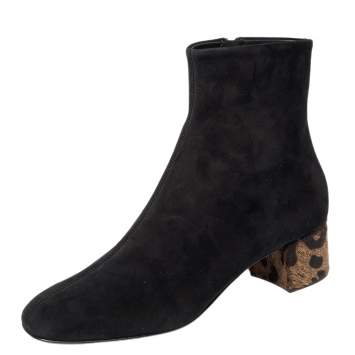 Pre Owned Giuseppe Zanotti Black Suede and Pony Hair Block Heel Ankle Boots Size 37.5