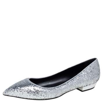 مملوكة مسبقًا Giuseppe Zanotti Silver Glitter Pointed Toe Flats Size 41