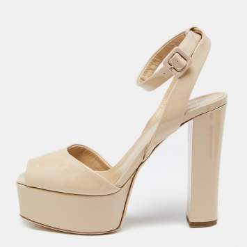 Pre Owned Giuseppe Zanotti Beige Patent Leather Peep Toe Ankle Strap Sandals Size 39
