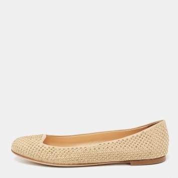 Pre Owned Giuseppe Zanotti Beige Studded Leather Ballet Flats Size 39
