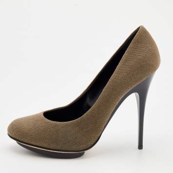 Pre Owned Giuseppe Zanotti Olive Green Canvas Pumps Size 40