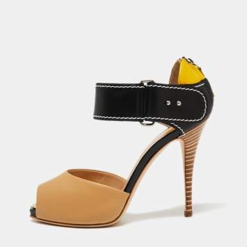 Pre Owned Giuseppe Zanotti Multicolor Leather Platform Ankle Strap Sandals Size 37.5