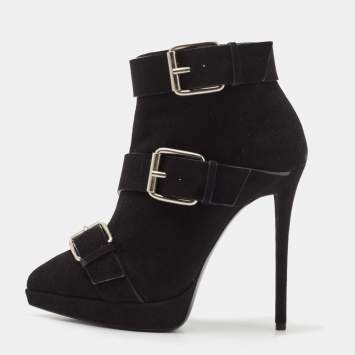 Pre Owned Giuseppe Zanotti Black Suede Emy Buckle Detail Platform Ankle Boots Size 38