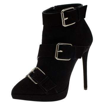 Pre Owned Giuseppe Zanotti Black Buckled Suede Platform Ankle Boots Size 38