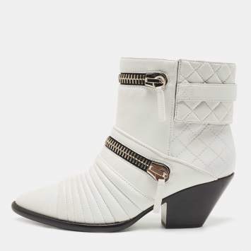 Pre Owned Giuseppe Zanotti White Leather Olinda Ankle Boots Size 39