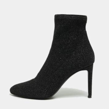 Pre Owned Giuseppe Zanotti Black Glitter Fabric Ankle Boots Size 41