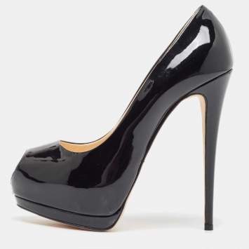 مملوكة مسبقًا Giuseppe Zanotti Black Leather Peep Toe Platform Pumps Size 41