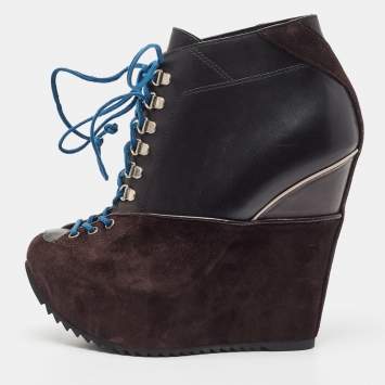 Pre Owned Giuseppe Zanotti Multicolor Suede and Leather Wedge Ankle Length Boots Size 35.5