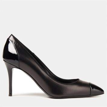 Pre Owned Giuseppe Zanotti Black Leather and Patent Pointed Toe Pumps Size 42