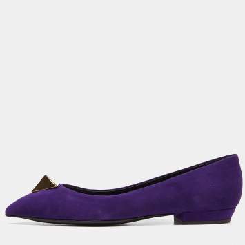 Pre Owned Giuseppe Zanotti Purple Suede Metal Embellished Ballet Flats Size 37.5