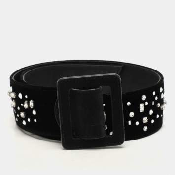 Pre Owned Giuseppe Zanotti  Black Velvet Crystal Embellished Waist Belt M