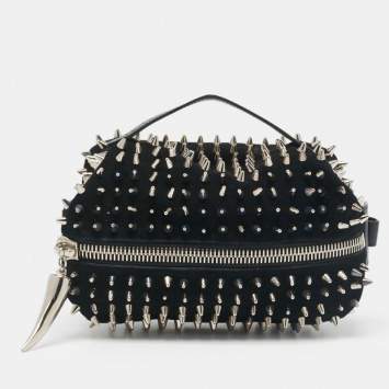 Pre Owned Giuseppe Zanotti Black Spiked Leather and Suede Clutch