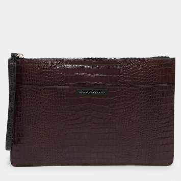 Pre Owned Giuseppe Zanotti Maroon Croc Embossed Leather Morris Clutch
