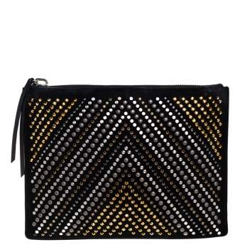Pre Owned Giuseppe Zanotti Black Suede Studded Embellished Slim Pouch