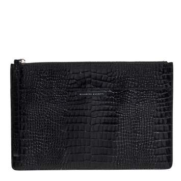 Pre Owned Giuseppe Zanotti Black Croc Embossed Leather Clutch
