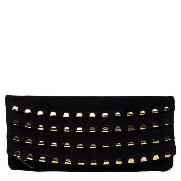 Pre Owned Giuseppe Zanotti Black Suede Studded Foldover Clutch