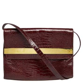 Pre Owned Giuseppe Zanotti Burgundy Croc Embossed Leather Shoulder Bag