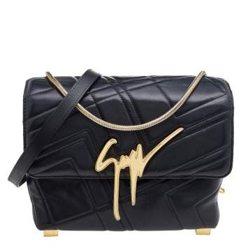 Pre Owned Giuseppe Zanotti Black Leather Logo Shoulder Bag