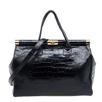 Pre Owned Giuseppe Zanotti Black Croc Embossed Leather Tote