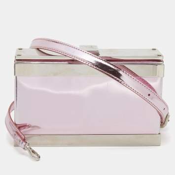 Pre Owned Giuseppe Zanotti Metallic Pink Patent Leather And Metal Box Crossbody Bag