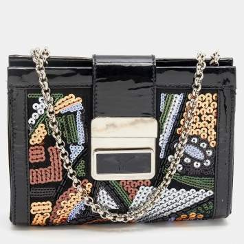 Pre Owned Giuseppe Zanotti Multicolor Sequin and Patent Leather Chain Clutch