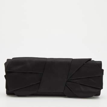 Pre Owned Giuseppe Zanotti Black Satin Bow Flap Clutch