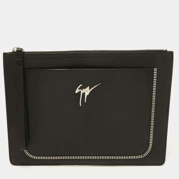 Pre Owned Giuseppe Zanotti Black Leather Zip Detail Marcel Clutch