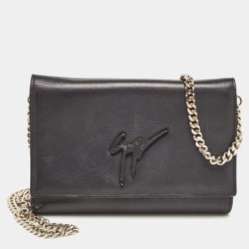 Pre Owned Giuseppe Zanotti Black Leather Logo Crossbody Bag