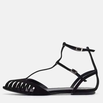 Pre Owned Giuseppe Zanotti Black Suede Ankle Strap Ballet Flats Size 39
