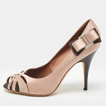 Pre Owned Giuseppe Zanotti Pink/Black Satin Peep Toe Pumps Size 41