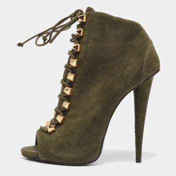 Pre Owned Giuseppe Zanotti Green Nubuck Ankle Boots Size 37.5