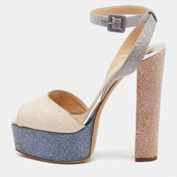Pre Owned Giuseppe Zanotti Tricolor Coarse Glitter Lavinia Sandals Size 41