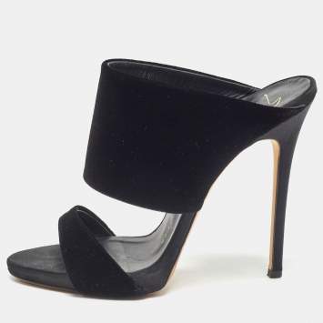 Pre Owned Giuseppe Zanotti Black Velvet Andrea Sandals Size 37.5