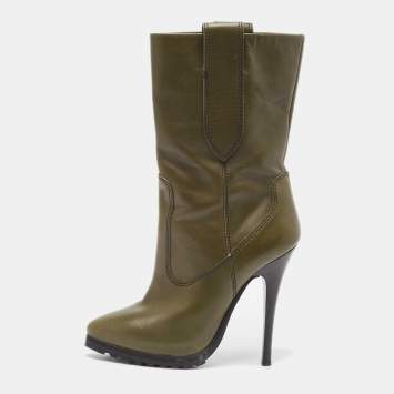 Pre Owned Giuseppe Zanotti Green Leather Ankle Boots Size 38