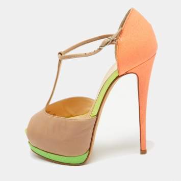 Pre Owned Giuseppe Zanotti Multicolor Leather and Glitter Ankle Strap  Sandals Size 36
