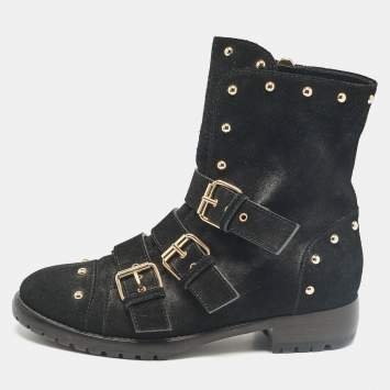 Pre Owned Giuseppe Zanotti Black Suede Ankle Length Boots Size 37.5