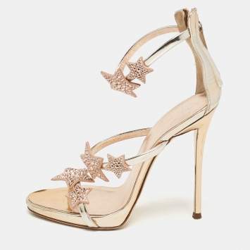 Pre Owned Giuseppe Zanotti Rose Gold Leather Harmony Star Sandals Size 37