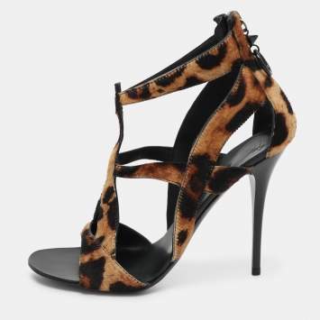 Pre Owned Giuseppe Zanotti Multicolor Calf Hair Strappy Sandals Size 37