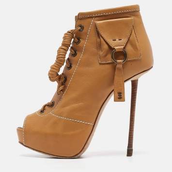 Pre Owned Giuseppe Zanotti Brown Leather Booties Size 36