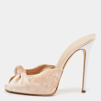 Pre Owned Giuseppe Zanotti Beige Velvet Slide Sandals Size 38