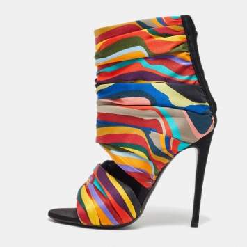 Pre Owned Giuseppe Zanotti Multicolor Satin Open Toe Sandals Size 36