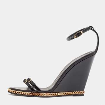 Pre Owned Giuseppe Zanotti Black Patent Leather Wedge Sandals Size 37
