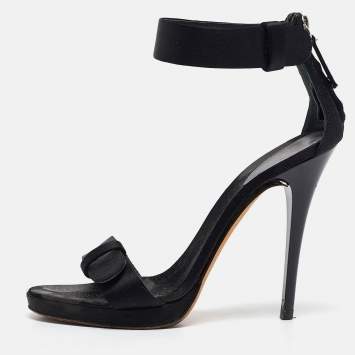 Pre Owned Giuseppe Zanotti Black Satin Ankle Strap Sandals Size 39
